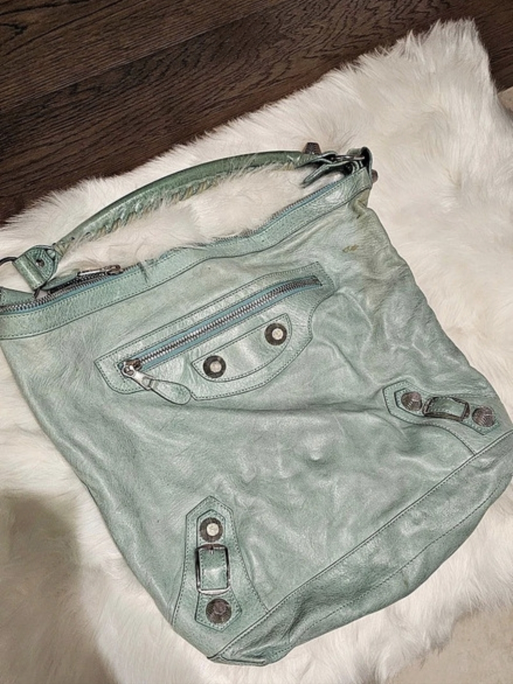 Balenciaga Velo Classic Hobo Bag Green Leather Shoulder Bag